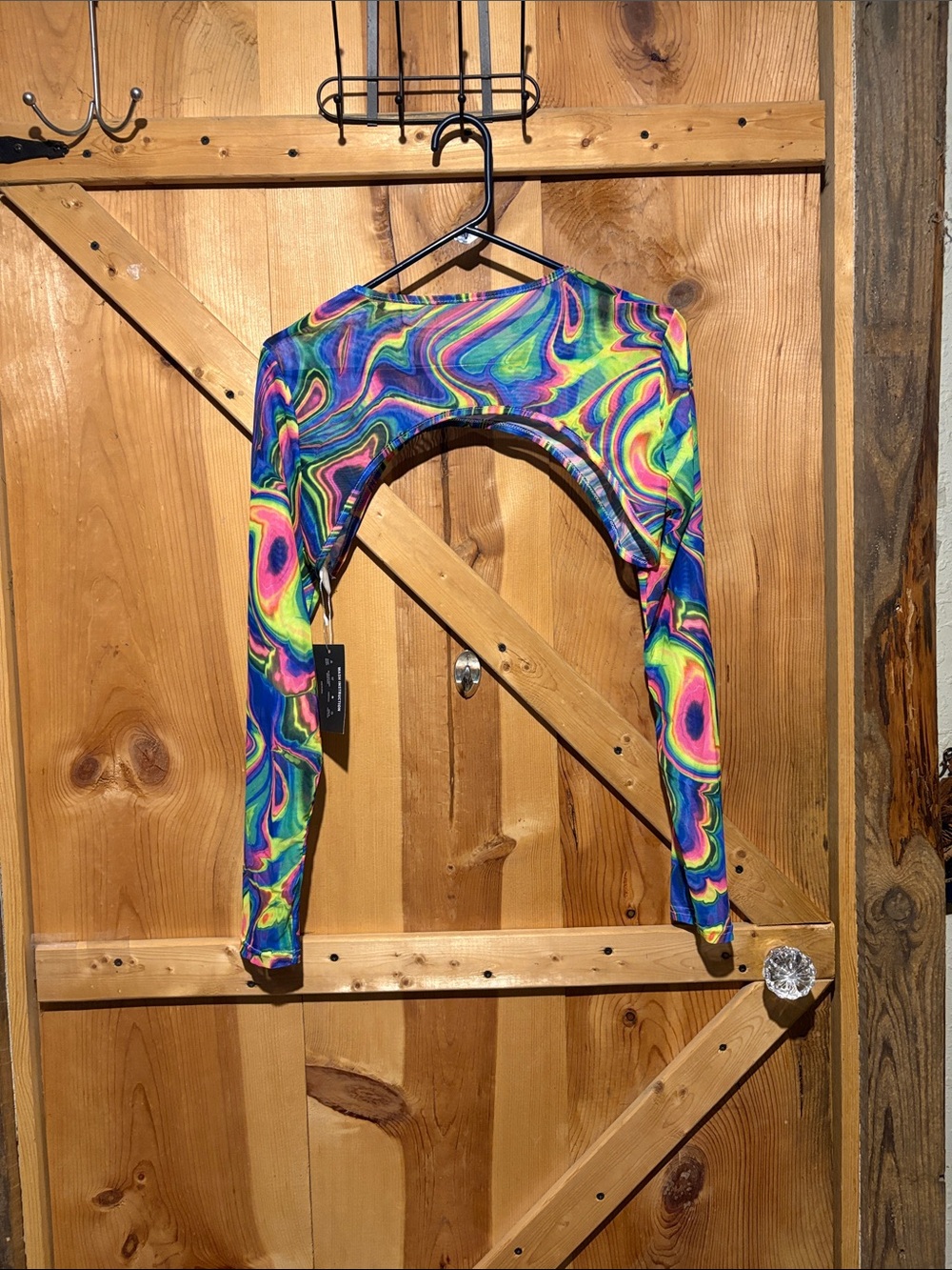 Neon Swirl Long Sleeve Crop Top - Multicolor